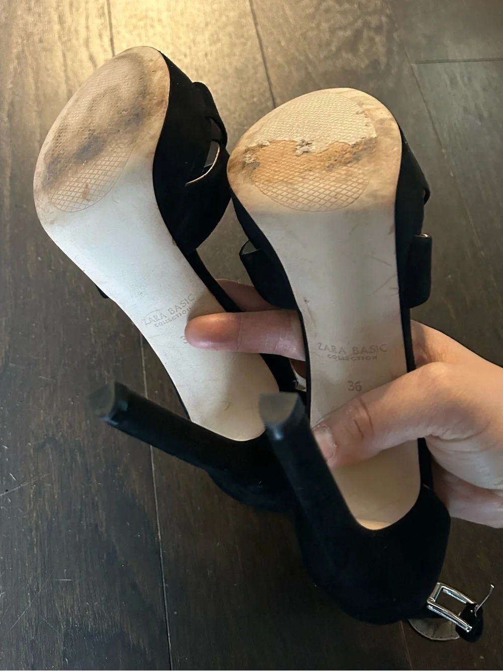 Zara Black Strappy Suede High Heels - Picture 2 of 2